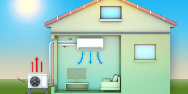 Air conditioning system during the hot season. Digital illustration, 3d rendering.